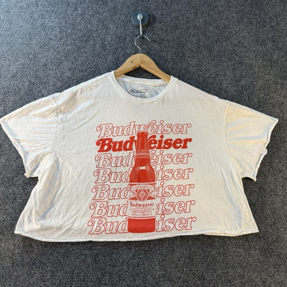 Budweiser Beer Graphic Crop Boxy‎ T Shirt White Red Women's XL Retro